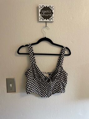 Cotton Candy LA - Y2K Black and White Checkered Tie-Front Corset Crop Top
